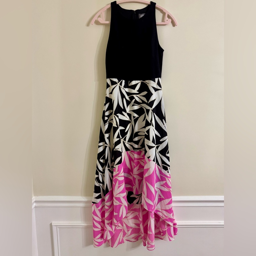 Vince Camuto Black & Pink Floral Sleeveless High Low Dress Size 6